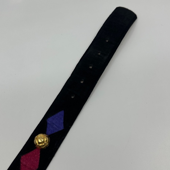 Doncaster Black Suede Belt with Gold Buckle and Colorful Accents, Sz Med